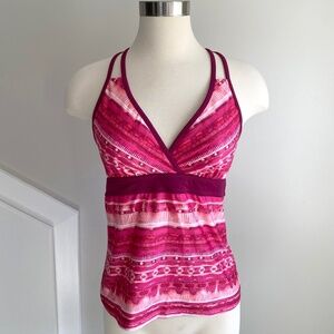 Athleta Strappy Racerback Tankini Swim Top Boho Pink Print - Size M